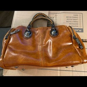 Polo brown leather purse with brown/green handles